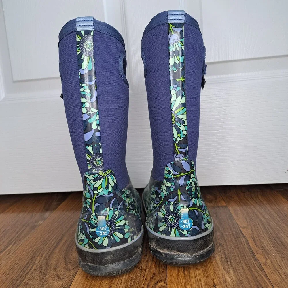 BOGS Girls Blue Green Floral Winter Boots Size 4